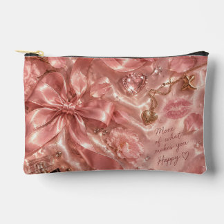 Pink Floral Makeup Bag Romantic Girly Glam Design アクセサリーポーチ