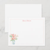Pink Floral Mason Jar Border Personalized ノートカード (正面/裏面)