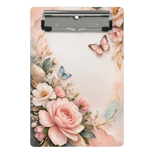 Pink Floral Mini Clipboard – Cute Flower Stationer ミニクリップボード (正面)