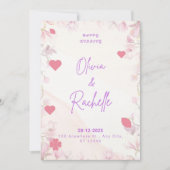 Pink Floral Minimalist Happy Wedding Invitation Ca 招待状 (正面)