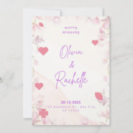 Pink Floral Minimalist Happy Wedding Invitation Ca 招待状