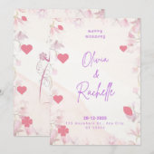 Pink Floral Minimalist Happy Wedding Invitation Ca 招待状 (正面/裏面)