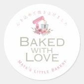 Pink Floral Mixer Baked with Love ラウンドシール (正面)