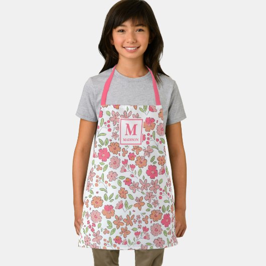 Pink Floral Monogram Apron エプロン (インサイチュ)