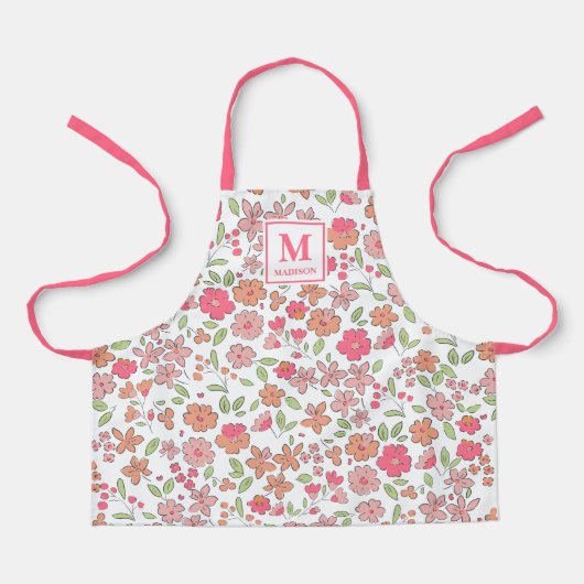 Pink Floral Monogram Apron エプロン (正面)