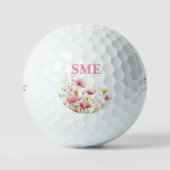 Pink Floral Monogrammed ゴルフボール (正面)