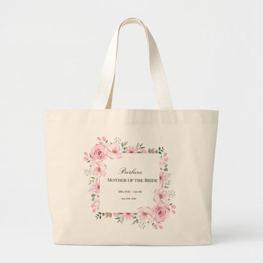 Pink Floral Mother of the Bride  ラージトートバッグ (正面)