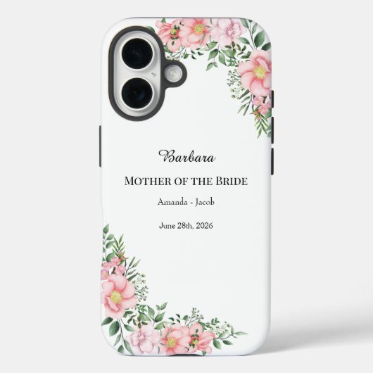 Pink Floral Mother of the Bride with Name and Date Case-Mate iPhoneケース (裏面)