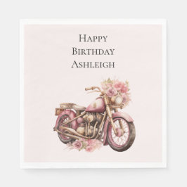 Pink Floral Motorcycle Birthday スタンダードランチョンナプキン