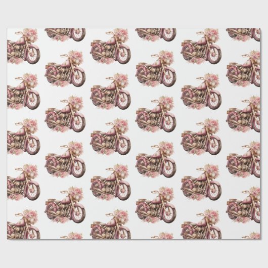 Pink Floral Motorcycle Birthday ラッピングペーパー (フラット)