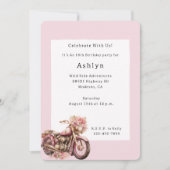 Pink Floral Motorcycle Birthday   招待状 (正面)