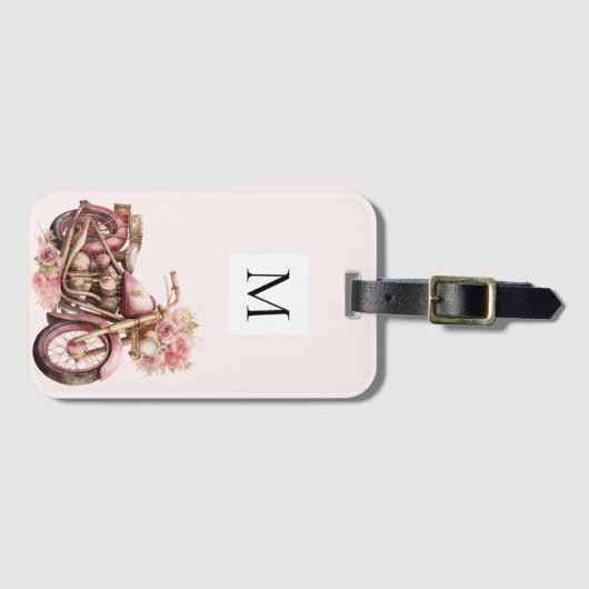 Pink Floral Motorcycle Monogram ラゲッジタグ (正面横)