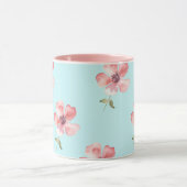 Pink Floral Mug – Blue Pastel Pattern マグカップ (中央)