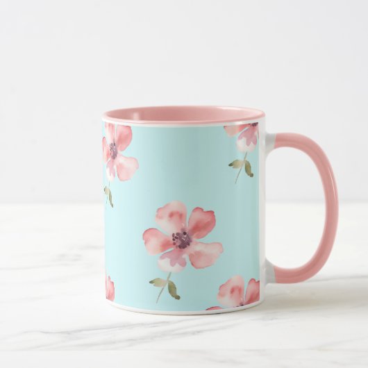 Pink Floral Mug – Blue Pastel Pattern マグカップ (右)