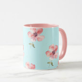 Pink Floral Mug – Blue Pastel Pattern マグカップ (正面右)