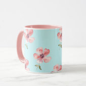 Pink Floral Mug – Blue Pastel Pattern マグカップ (正面左)