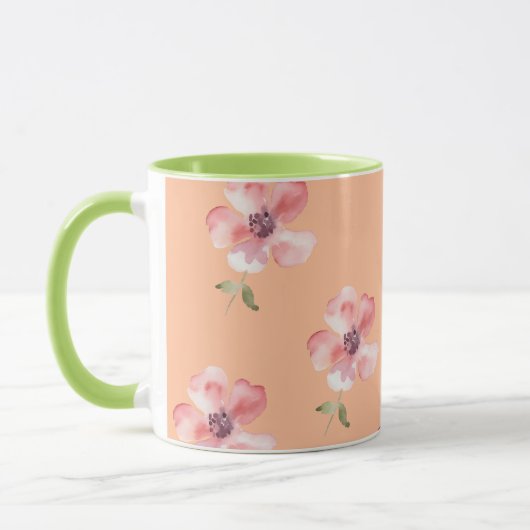 Pink Floral Mug – Orange Pastel Pattern マグカップ (左)