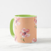 Pink Floral Mug – Orange Pastel Pattern マグカップ (正面左)