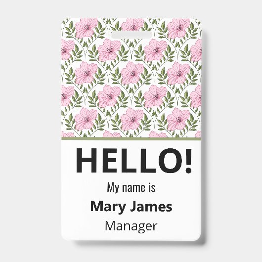 Pink floral Name Lanyard | Personalized ID Badge バッジ (表面)