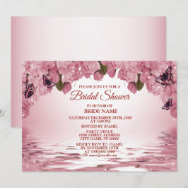 Pink Floral Nature Butterfly Outdoor Bridal Shower 招待状