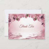 Pink Floral Nature Butterfly Outdoor Wedding サンキューカード (正面)