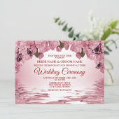 Pink Floral Nature Butterfly Outdoor Wedding 招待状 (スタンド正面)