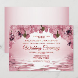 Pink Floral Nature Butterfly Outdoor Wedding 招待状