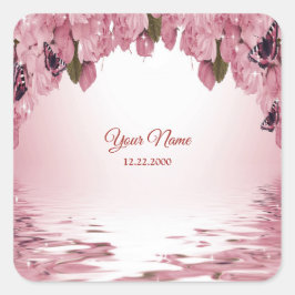 Pink Floral Nature Butterfly Outdoor Wedding Party スクエアシール