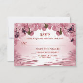 Pink Floral Nature Butterfly Outdoor Wedding Party 出欠カード (正面)