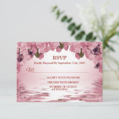 Pink Floral Nature Butterfly Outdoor Wedding Party 出欠カード (スタンド正面)