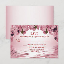 Pink Floral Nature Butterfly Outdoor Wedding Party 出欠カード