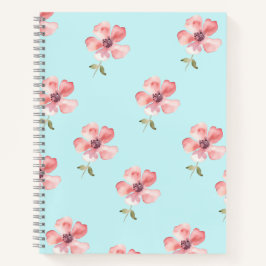 Pink Floral Notebook – Blue Pastel Pattern ノートブック