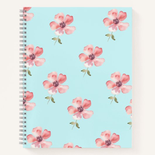 Pink Floral Notebook – Blue Pastel Pattern ノートブック (正面)