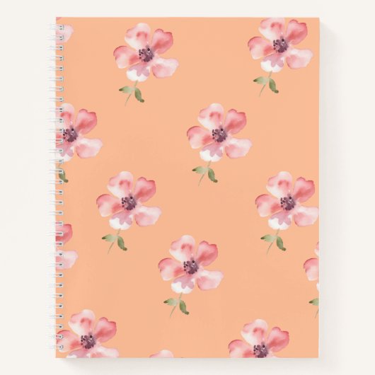 Pink Floral Notebook – Orange Pastel Pattern ノートブック (正面)