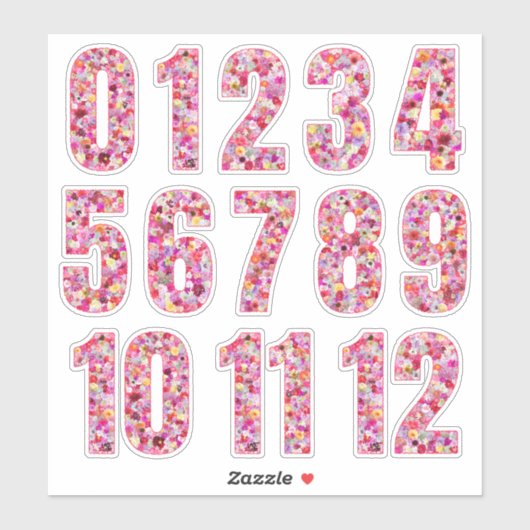 Pink Floral Numbers Twelve Months  シール (シート)