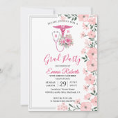 Pink Floral Nurse Graduation Invitation | RN BSN G 招待状 (正面)
