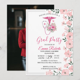 Pink Floral Nurse Graduation Invitation | RN BSN G 招待状