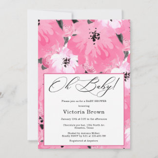 Pink Floral Oh Baby Shower Invitation 招待状