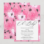 Pink Floral Oh Baby Shower Invitation 招待状 (正面/裏面)