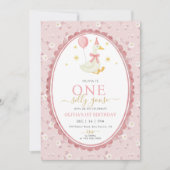 Pink Floral One Silly Goose Girl 1st Birthday 招待状 (正面)
