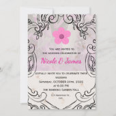 Pink Floral Ornate Elegant Wedding Invitation 招待状 (正面)