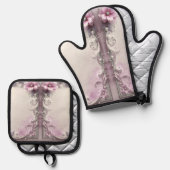 Pink Floral Oven Mitt & Pot Holder Set 鍋つかみ&鍋敷きセット (正面/裏面)