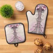 Pink Floral Oven Mitt & Pot Holder Set 鍋つかみ&鍋敷きセット (トップダウン)