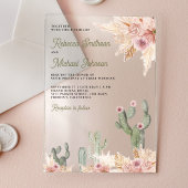Pink Floral Pampas Cactus Wedding アクリル招待状