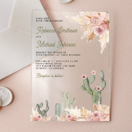 Pink Floral Pampas Cactus Wedding アクリル招待状