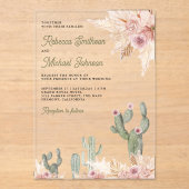 Pink Floral Pampas Cactus Wedding アクリル招待状 (正面)