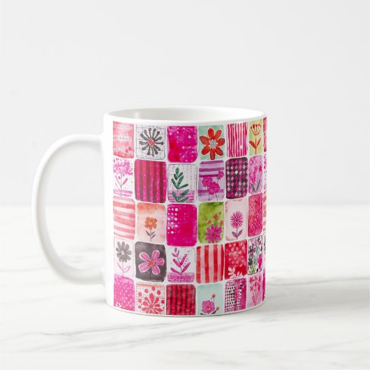 Pink Floral Patchwork コーヒーマグカップ (左)