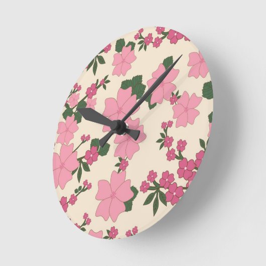 Pink Floral Pattern ラウンド壁時計 (傾斜)