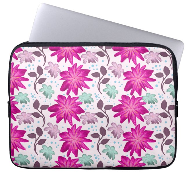 Pink floral pattern  ラップトップスリーブ (正面)