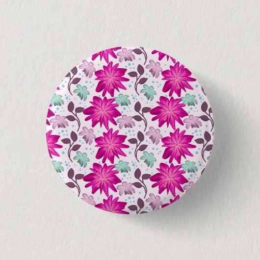 Pink floral pattern  缶バッジ (正面)